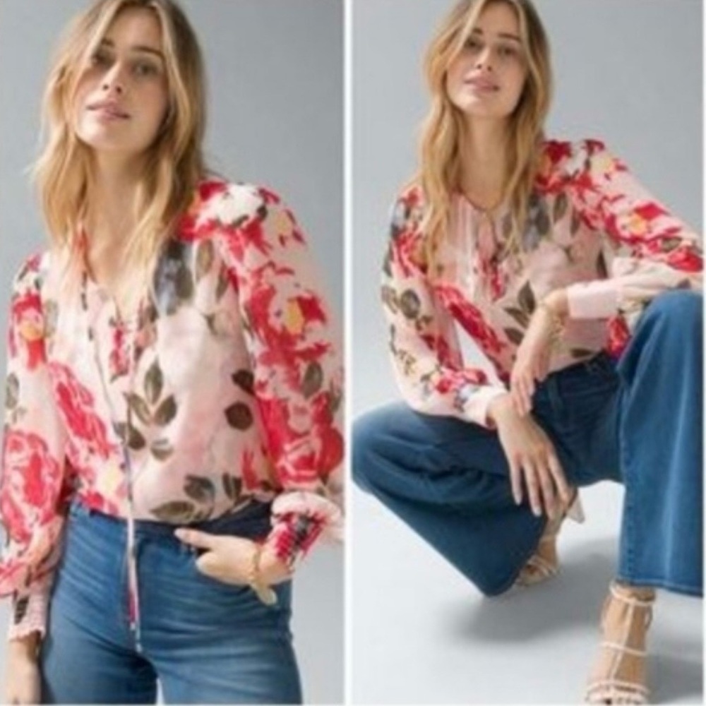 5 for $25!! White House Black Market Chiffon Floral CoquetteBlouse W/ Tank